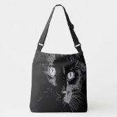 木炭芸術的黒猫ポートレート クロスボディバッグ (正面)