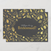 木炭金ゴールドフローラは私の花嫁になる等カード 招待状 (正面/裏面)