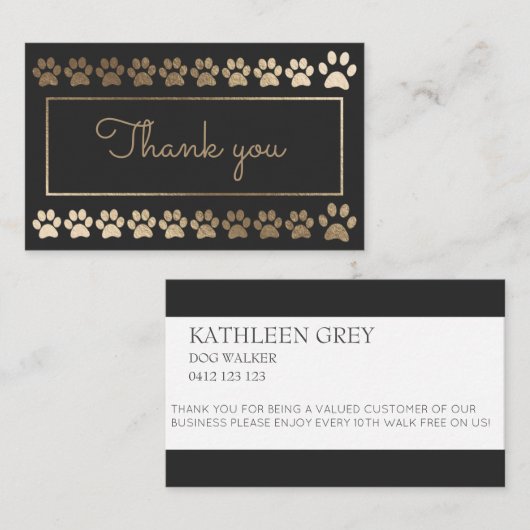 木炭金ゴールドポープリントドッグウォーカーロイヤリティカード 名刺 (正面/裏面)