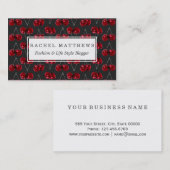 木炭黒のモダンで赤いさくらんぼ 名刺 (正面/裏面)