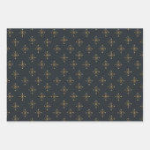 木炭、アイボリー、金ゴールドスノースタークリスマス ラッピングペーパーシート (正面)