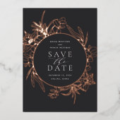 木炭 |フローラフォイル日付カードを保存 箔招待状 (正面)