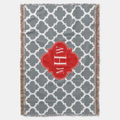 木炭、白モロッコ#5赤3イニシャルモノグラム スローブランケット (正面縦)