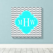 木炭Tnシェブロンブラットアクアクローバー3モノグラム キャンバスプリント (インサイチュ (ウッドフロア))