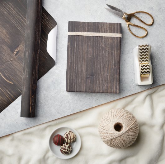 木焦げ黒褐色の木目の素朴なシック ラッピングペーパー (クラフト)