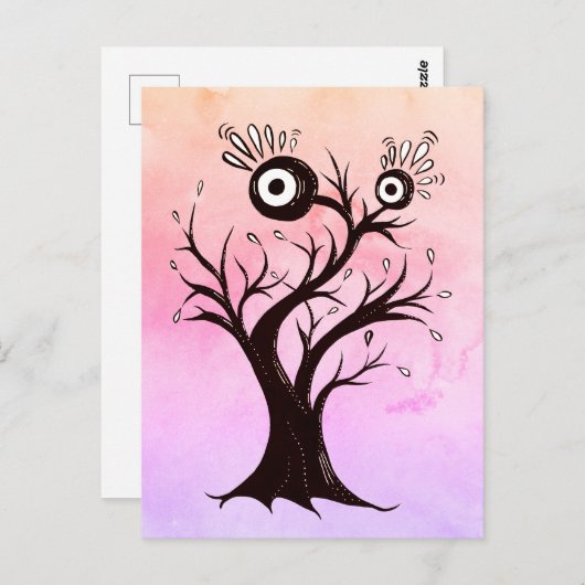 木熱狂する生き物インクアートピンクファンタジー ポストカード (正面/裏面)