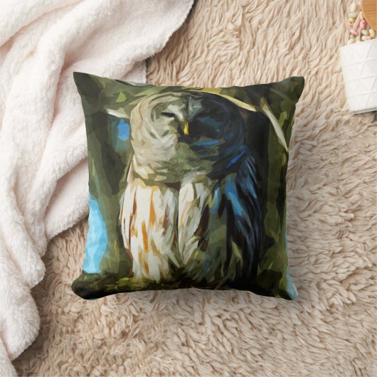 木版フクロウ印象抽象芸術 クッション (ブランケット)