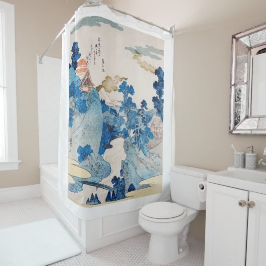 木版日本のプリント山水シャワーカーテン シャワーカーテン (インサイチュ)