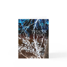 木版画のスタイルの青及びブラウンの結婚式のサンキューカード