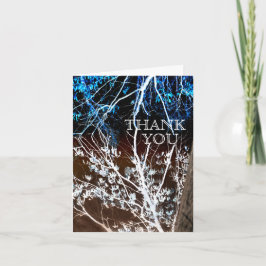 木版画のスタイルの青及びブラウンの結婚式のサンキューカード サンキューカード