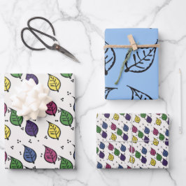 木版画葉パターン ラッピングペーパーシート