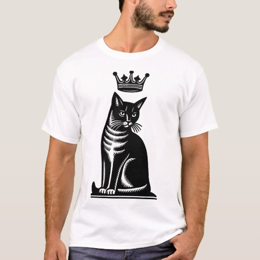 木版画風の上品なネコ Tシャツ (正面)