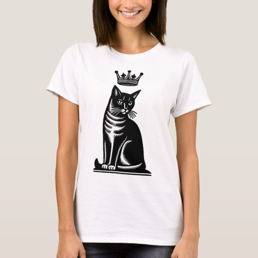木版画風の気高いネコ Tシャツ (正面)