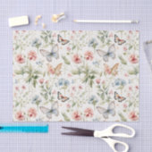 木版蝶と花柄 薄葉紙 (クラフト)