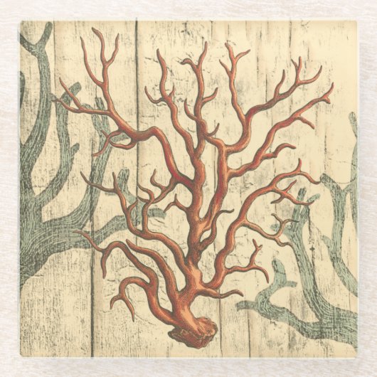 木珊瑚 ガラスコースター (正面)