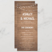 木目およびストリングライト結婚式 プログラム (正面/裏面)