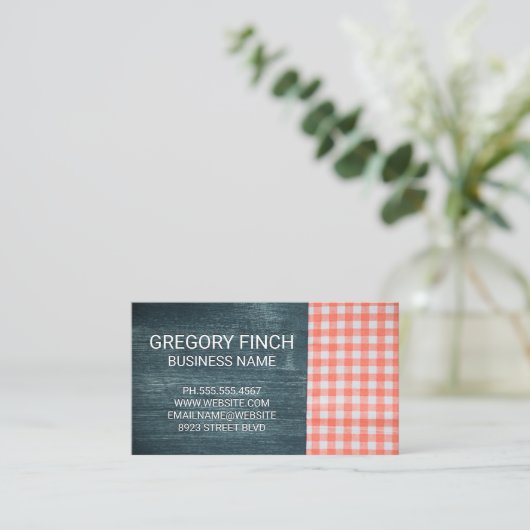 木目とテーブルクロス 名刺 (スタンド正面)