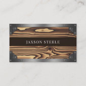 木目とリベット留めされた金属の構造 名刺 (正面)