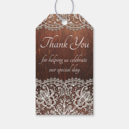 木目とレースの素朴ギフト結婚ラベル ギフトタグ