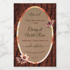 木目と木の樹皮の製品ラベルがバターフィズ フードラベル