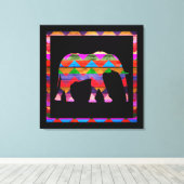 木目にゾウのシェブロン模様 キャンバスプリント (インサイチュ (ウッドフロア))