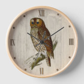 木目にフクロウ 壁時計 (正面)