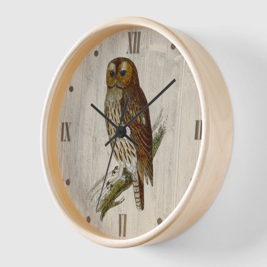 木目にフクロウ 壁時計 (傾斜)