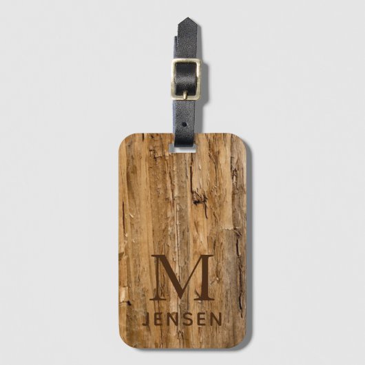 木目のテクスチャモダンモノグラパーソナライズされたム名 ラゲッジタグ (正面縦)