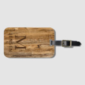木目のテクスチャモダンモノグラパーソナライズされたム名 ラゲッジタグ (正面横)
