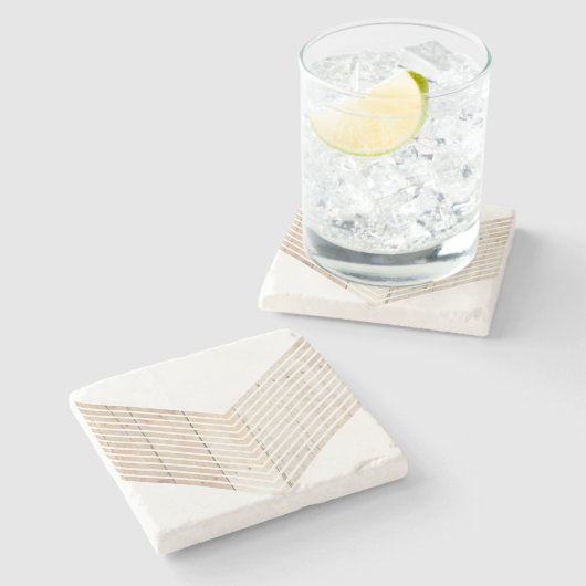 木目のホワイトミニマリストシェブロン ストーンコースター (横)