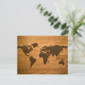 木目の世界地図 ポストカード (スタンド正面)