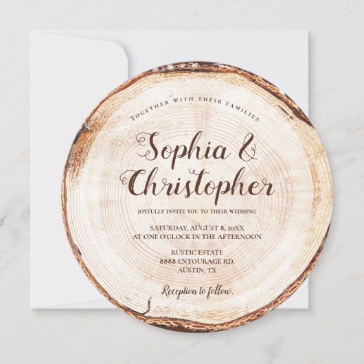 木目の切り目のスクリプト名素朴結婚の値 招待状 (正面)