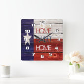 木目の愛国テキサス州フラグ スクエア壁時計 (ホーム)