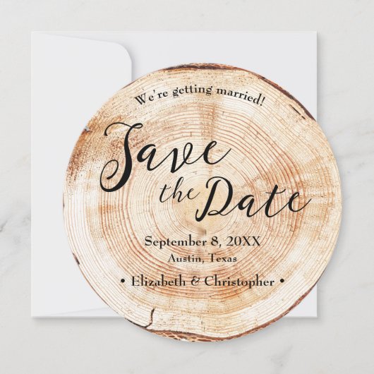 木目の樹皮切り婚約写真サイト 招待状 (正面)