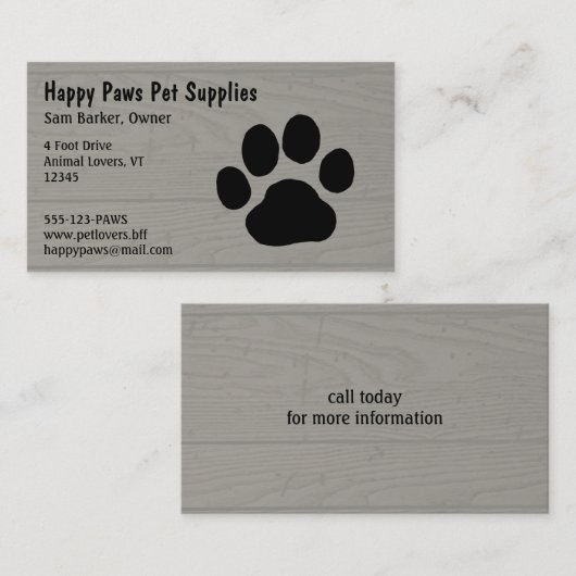 木目の背景にドッグポーフェイクプを印刷 名刺 (正面/裏面)