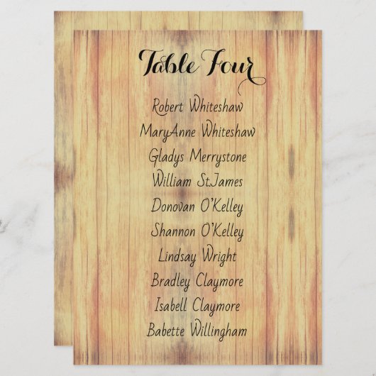 木目の背景テーブル番号シートゲスト名 プログラム (正面/裏面)