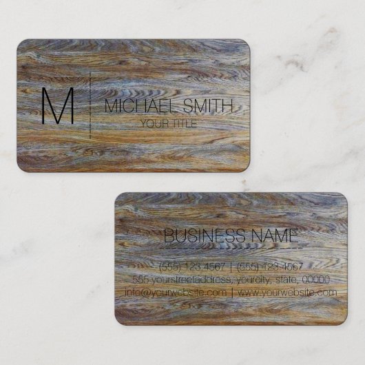 木目の背景モノグラム#3 名刺 (正面/裏面)
