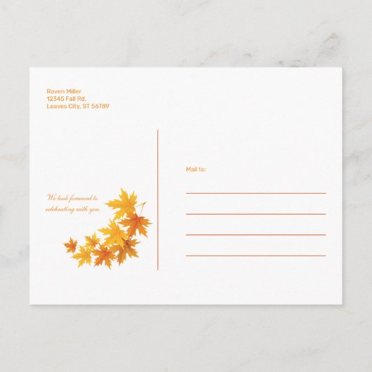 木目の背景素朴上の紅葉 案内ポストカード (裏面)