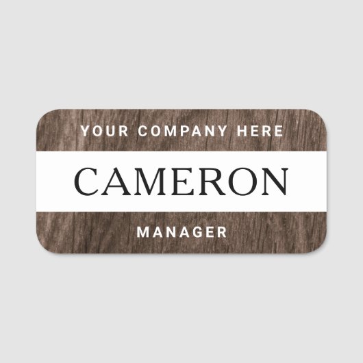 木目の茶色の名前、タイトルと会社 名札 (正面)