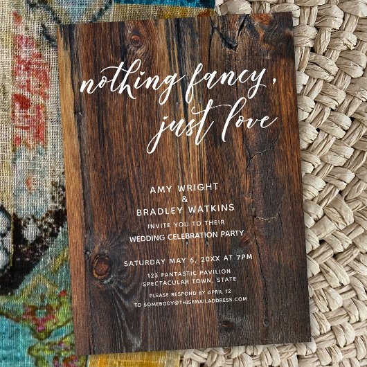 木目の荒い手書きの愛らしいデザイン 何も特別なものはない、ただ愛を 招待状