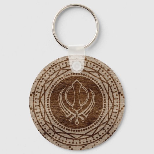 木目の質感に対する半田記号 キーホルダー (正面)