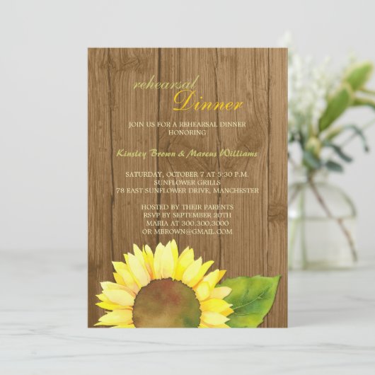 木目ひまわり結婚のリハーサルディナー 招待状 (スタンド正面)