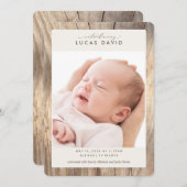 木目エレガント素朴写真誕生の発表 招待状 (正面/裏面)