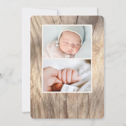 木目エレガント素朴写真誕生の発表 招待状 (裏面)