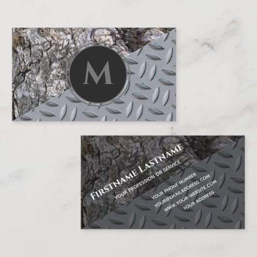 木目オーガニックダイヤモンドプレート鋼モノグラム 名刺 (正面/裏面)
