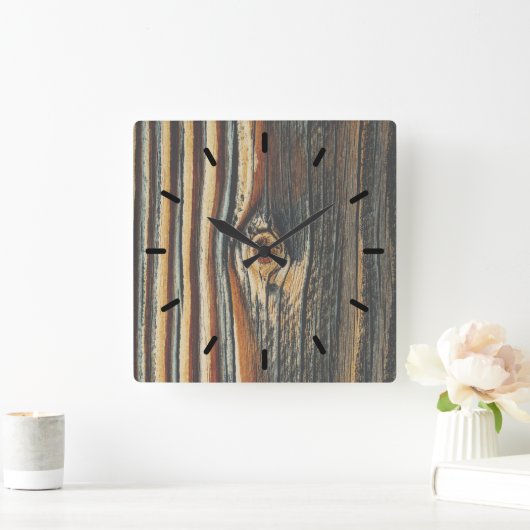 木目クール模様 スクエア壁時計 (ホーム)