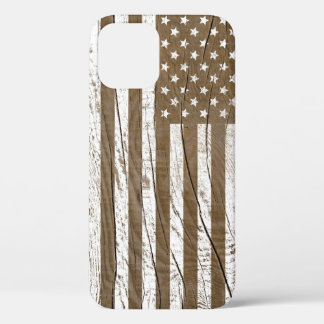木目グランジ米国国旗 iPhone 12ケース