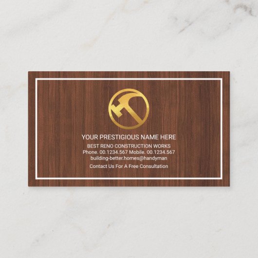 木目スタイリッシュ建物枠ビルダ 名刺 (裏面)