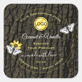 木目ダークブラウン金ゴールド製品ラベル追加ロゴ スクエアシール