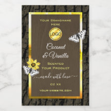 木目ダークブラウン金ゴールド製品ラベル追加ロゴ